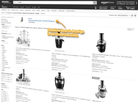 SERP Galerieansicht, Headline Search Anzeige für den Suchbegriff: [entsafter].