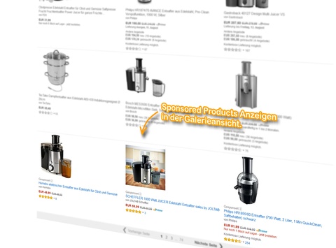 SERP Galerieansicht, Sponsored Products Anzeigen für den Suchbegriff: [entsafter].