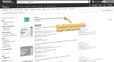 SERP Listenansicht, Headline Search Anzeige für den Suchbegriff: [feuchtücher].