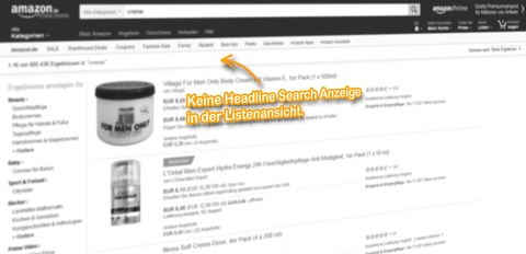 SERP Listenansicht, keine Headline Search Anzeige für den Suchbegriff: [creme].