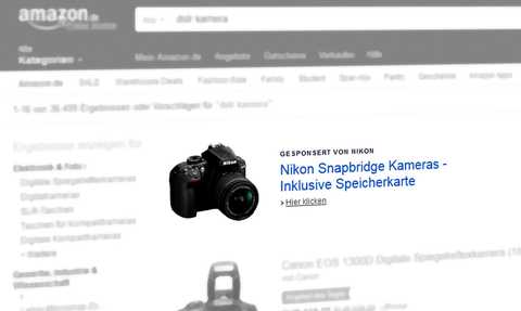 Amazon Marketing Services (jetzt Amazon Advertising): Headline Search Ad, Suchbegriff [dslr kamera] (Desktop). Quelle: Amazon.de