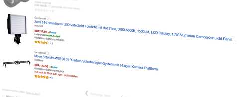 Amazon Marketing Services (jetzt Amazon Advertising): Sponsored Products Ad, Suchbegriff [dslr kamera]. Quelle: Amazon.de