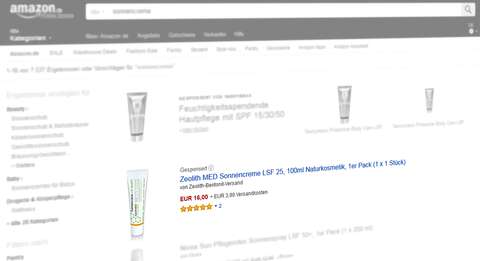 Amazon Marketing Services (jetzt Amazon Advertising): Sponsored Products Ad, Suchbegriff [sonnencreme]. Quelle: Amazon.de